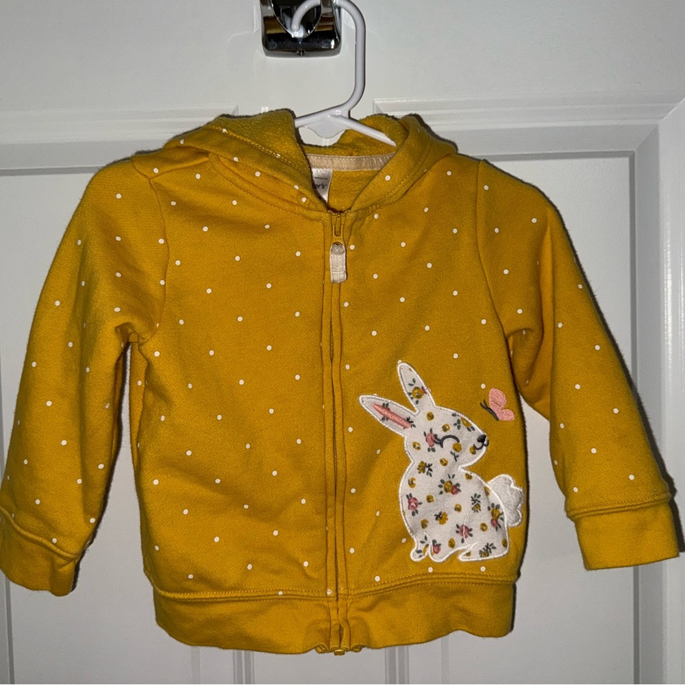 Yellow Polka Dot Kids Hoodie with Bunny Design